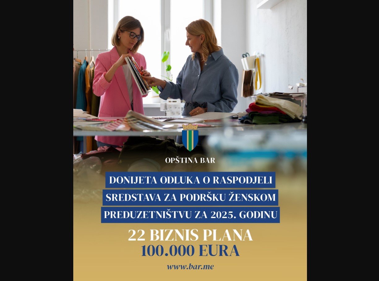 Opština Bar dodijelila 100.000 eura za podršku ženskom preduzetništvu