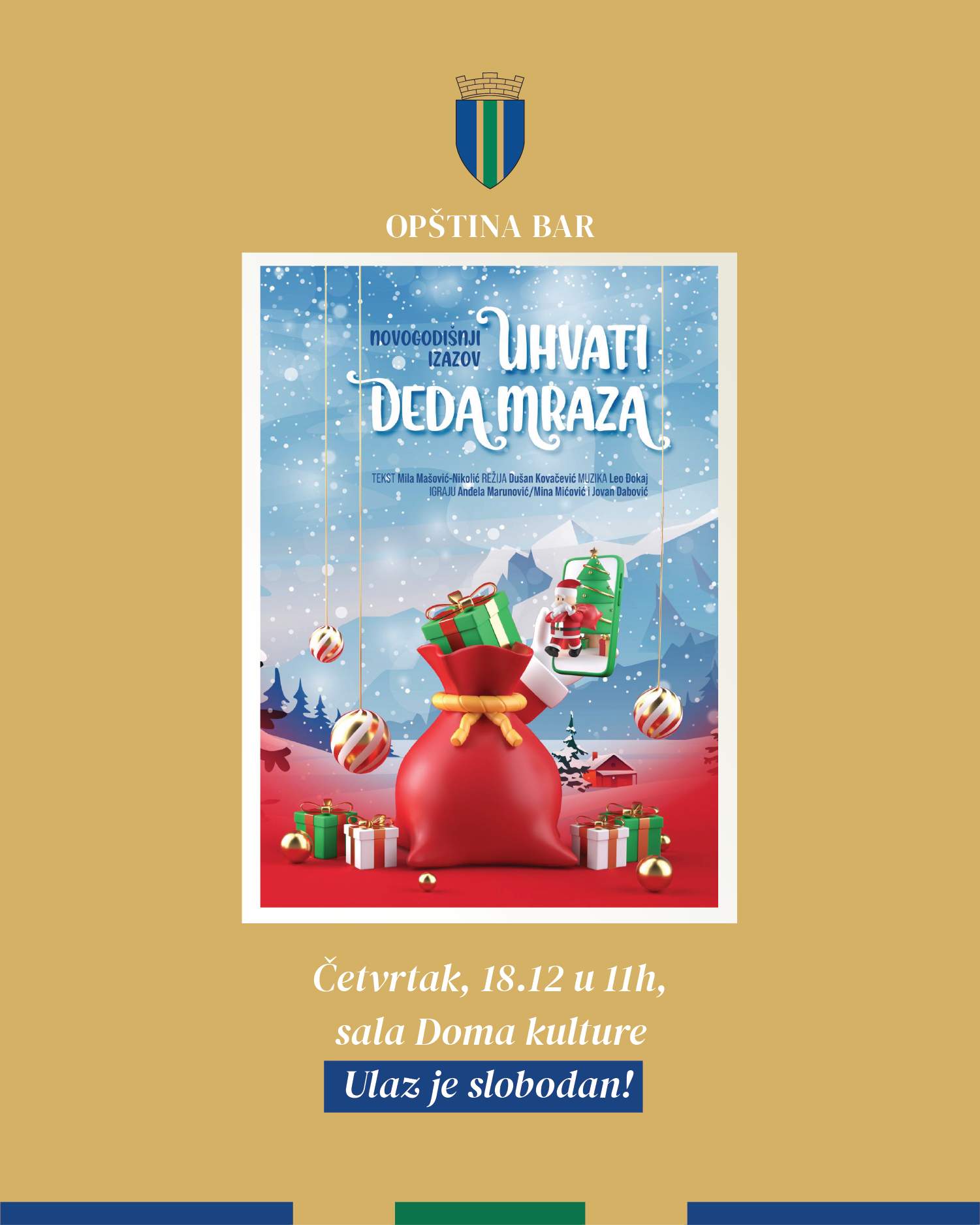 Opština Bar daruje djeci dvije novogodišnje predstave i druženje sa Deda Mrazom