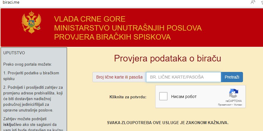 Otežan pristup sajtu biraci.me, evo kako građani mogu još provjeriti gdje glasaju