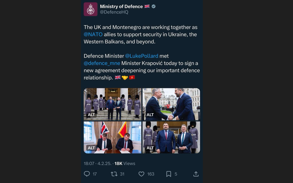 Zašto je Krapovića primio pomoćnik ministra odbrane UK, iako je najavljen susret sa ministrom