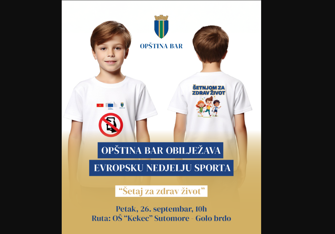 Opština Bar: “Šetnja za zdrav život” u petak povodom Evropske nedjelje sporta