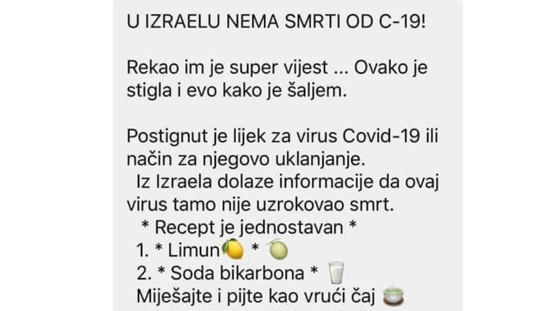 Je li vam stigla poruka da limun i soda liječe koronavirus? Ovo je istina