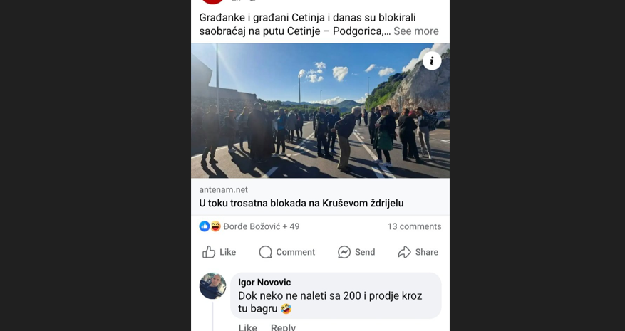 CGP podnosi prijavu protiv Novovića zbog komentara: Dok neko ne naleti sa 200 i prođe kroz tu bagru