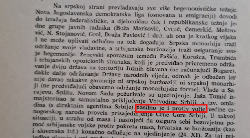 Hrvatski rodoljub, revolucionar i komunista Otokar Keršovani tvrdio je da je Crna Gora 1918. bila žrtva nasilne aneksije