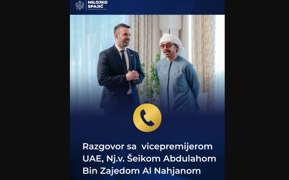 Spajić sa šeikom Al Nahjanom: Usvajanje Sporazuma u Parlamentu čvrsta baza za saradnju dvije zemlje