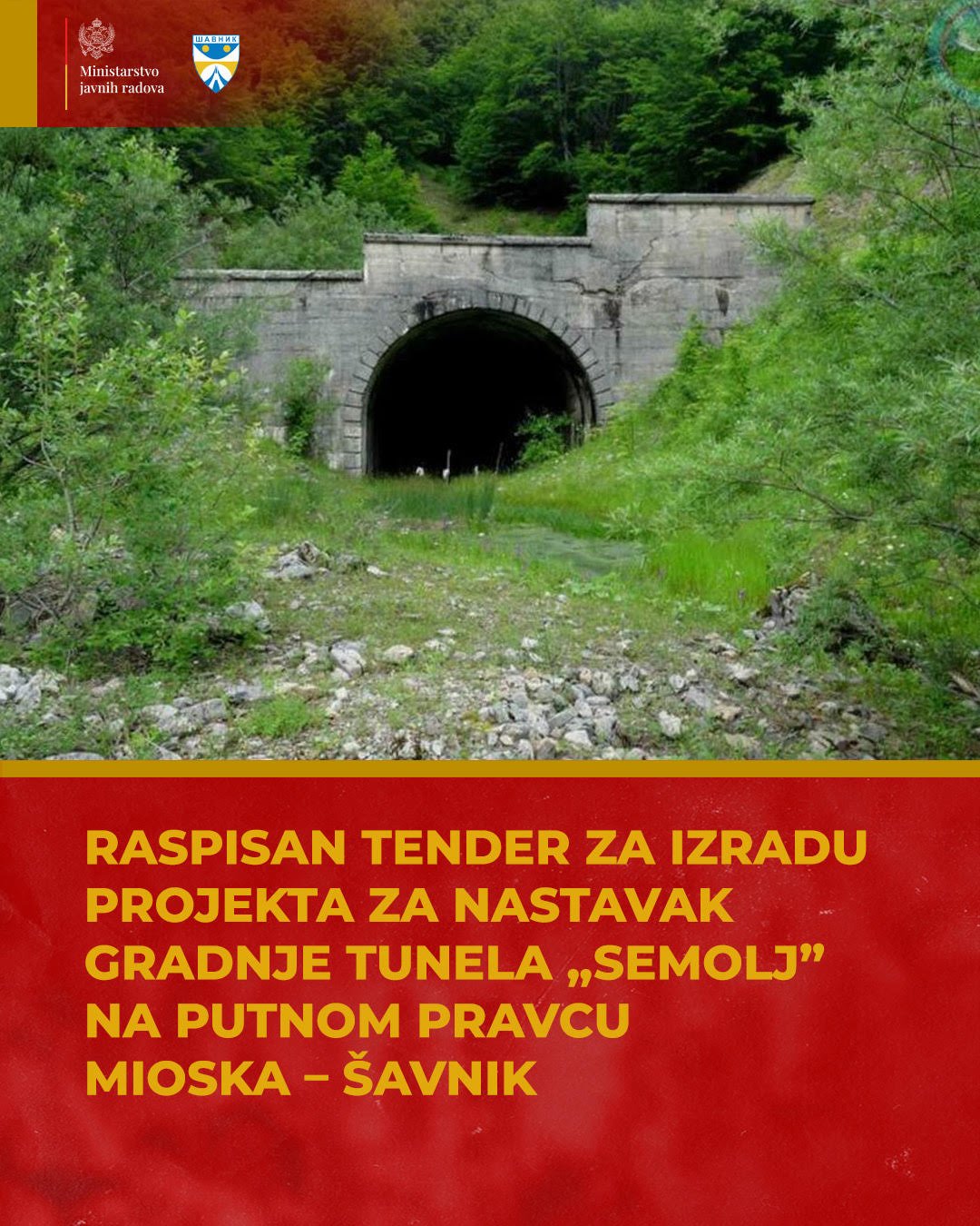 Strateški projekat na sjeveru Crne Gore: Izrada projekta za nastavak gradnje tunela Semolj