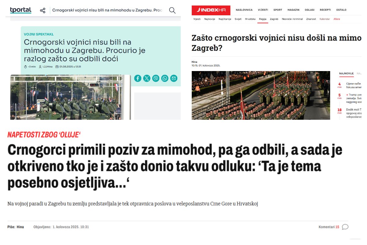 Hrvatski mediji pišu o neprisustvu crnogorskih vojnika na obilježavanju Oluje