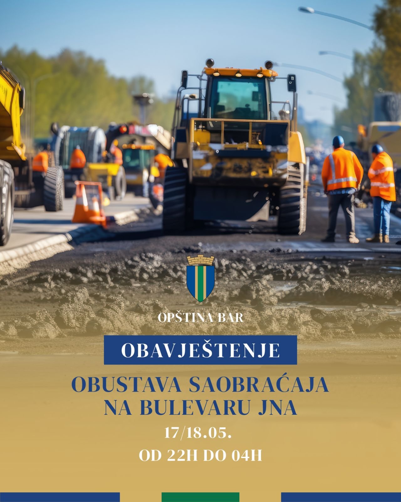 Opština Bar: Obustava saobraćaja na Bulevaru JNA