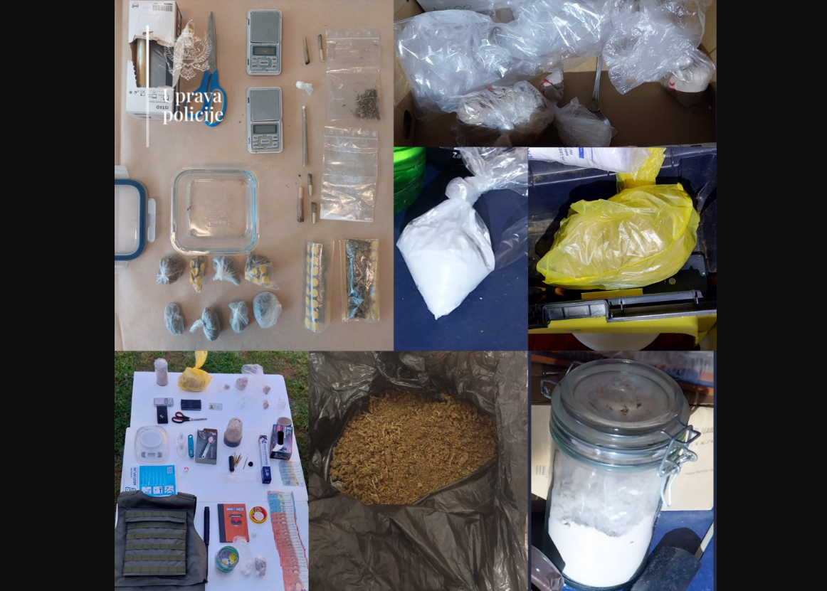 Podgorica: Policija zaplijenila preko kilogram marihuane, 400g heroina i preko 70g kokaina