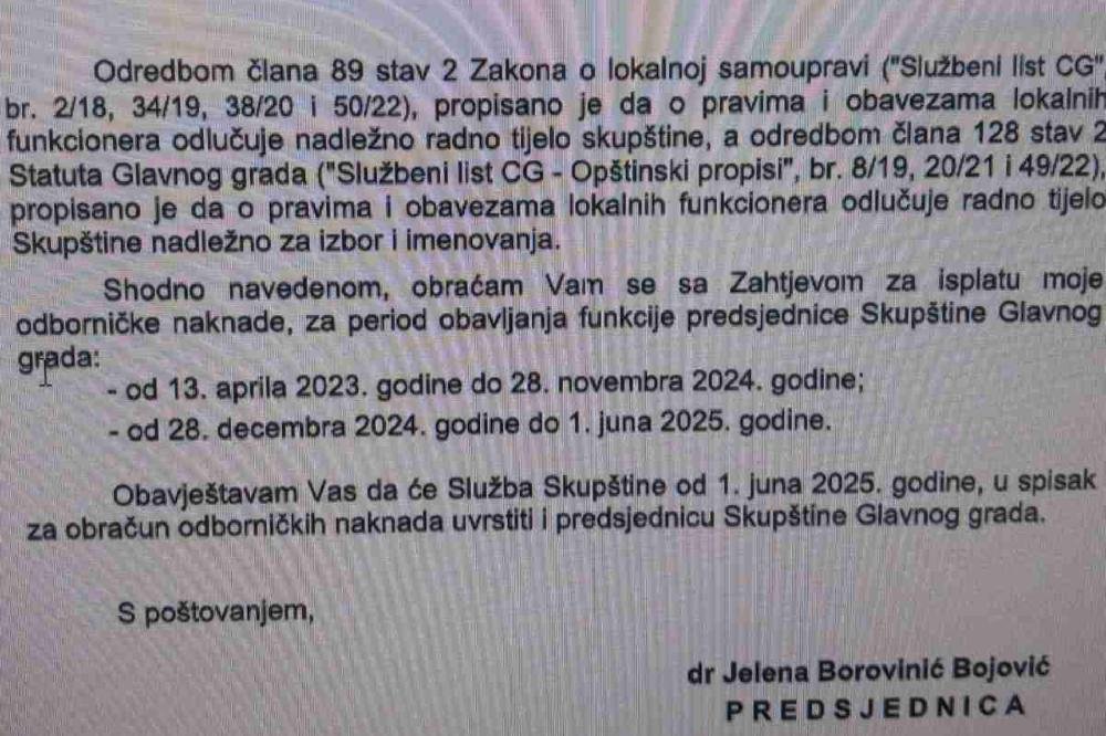 Borovinić Bojović će primati i platu i odborničku nadoknadu, Drakić ne vidi ništa sporno