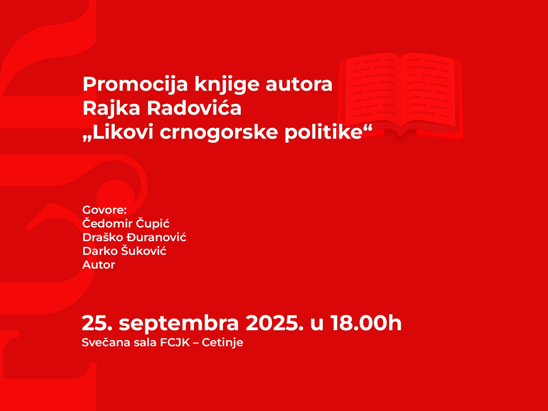 Promocija knjige „Likovi crnogorske politike" u četvrtak na FCJK