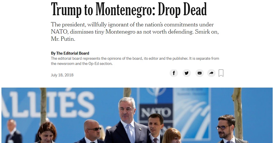The New York Times: Tramp poručio Crnoj Gori - crknite