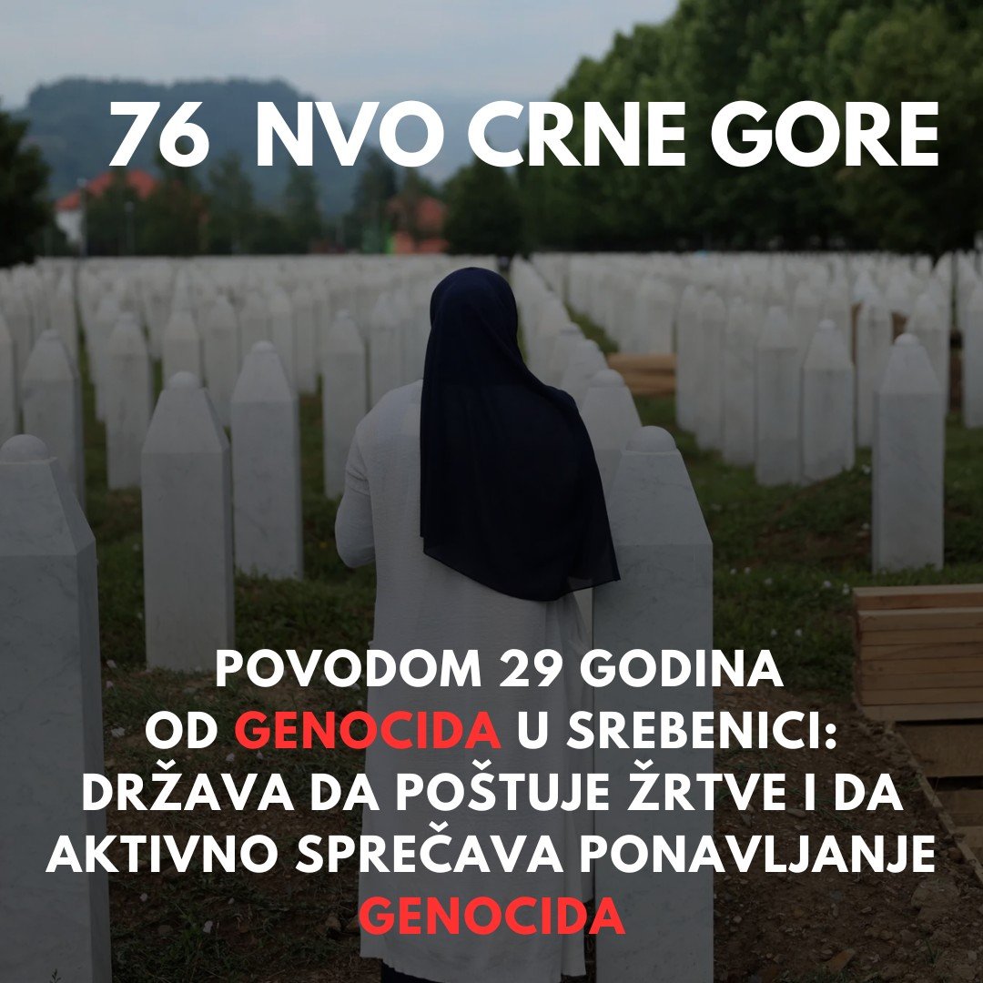 NVO Crne Gore povodom 29 godina od genocida u Srebrenici: Država da poštuje žrtve i da aktivno sprečava ponavljanje genocida