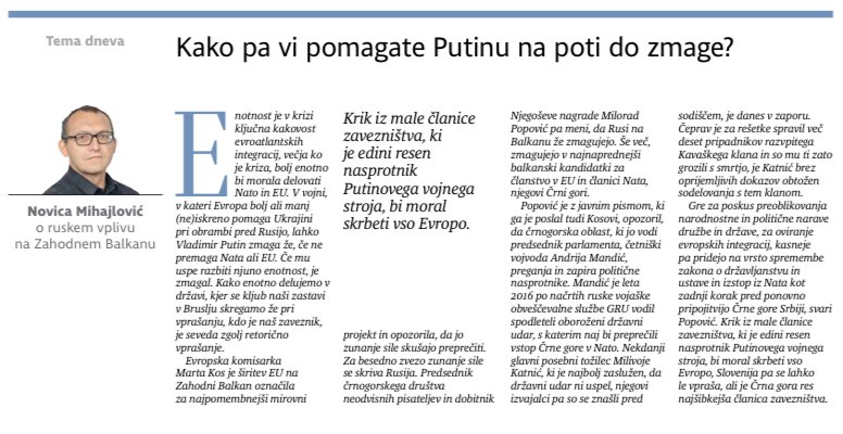 Delo o ruskom uticaju na Zapadni Balkan: Katnić u zatvoru, Mandić na vlasti, Kos o prijetnjama proširenju EU
