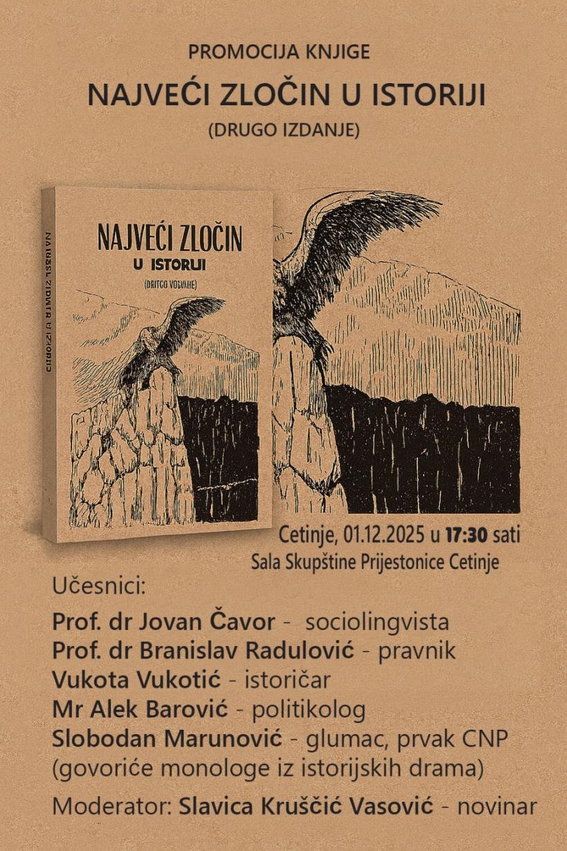 Promocija drugog izdanja knjige Najveći zločin u istoriji sjutra na Cetinju