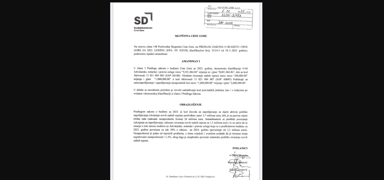 SD podnio amandman u pravcu povećanja sredstava za otvaranje novih radnih mjesta