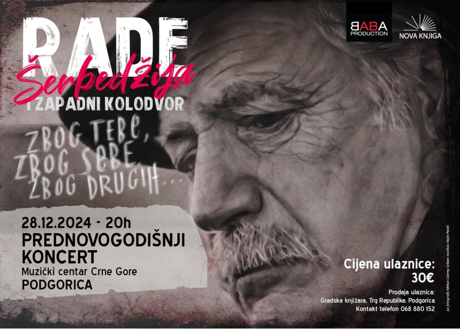 Rade Šerbedžija 28. decembra u Muzičkom centru Crne Gore