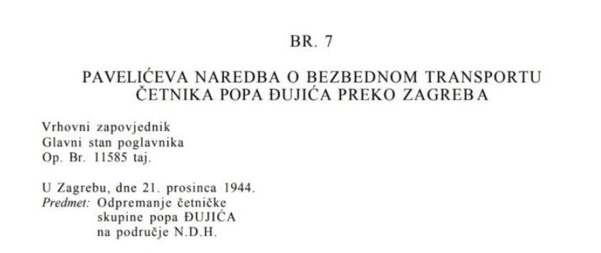 Još jedan dokument koji svjedoči o bliskoj saradnji ustaša, četnika i Njemaca
