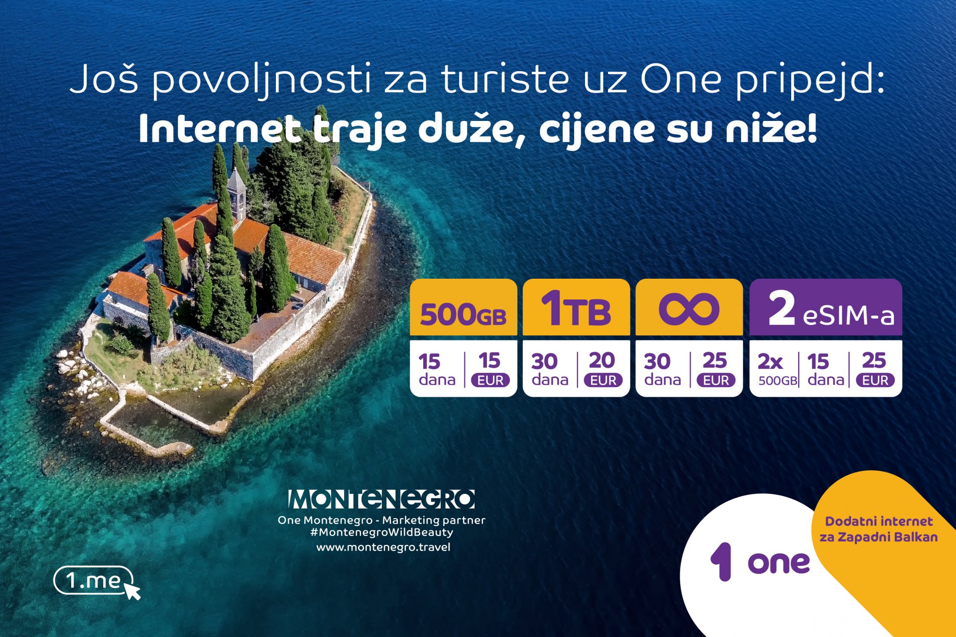 Još povoljnosti za turiste uz One pripejd: Internet traje duže, cijene su niže!