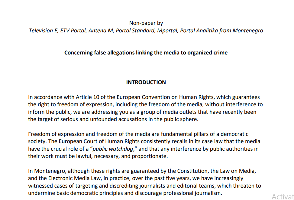 Non pejper šest crnogorskih glasila: Targetiranjem kritičkih medija SDT krši član 10 Evropske konvencije o ljudskim pravima