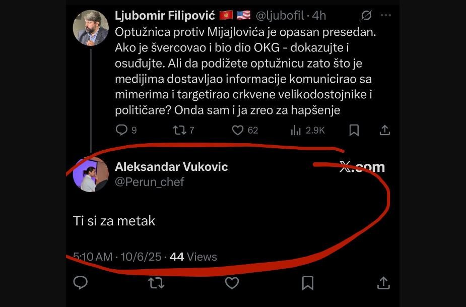 Filipoviću prijete smrću: „Ti si za metak“