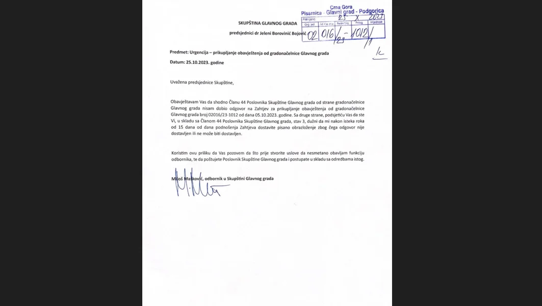 Mašković pozvao Borovinić Bojović da odgovori o "masovnom zapošljavanju u gradskoj upravi"