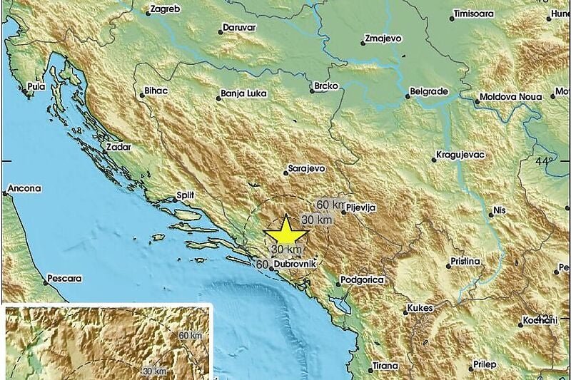 Zemljotres pogodio BiH, epicentar u blizini Bileće