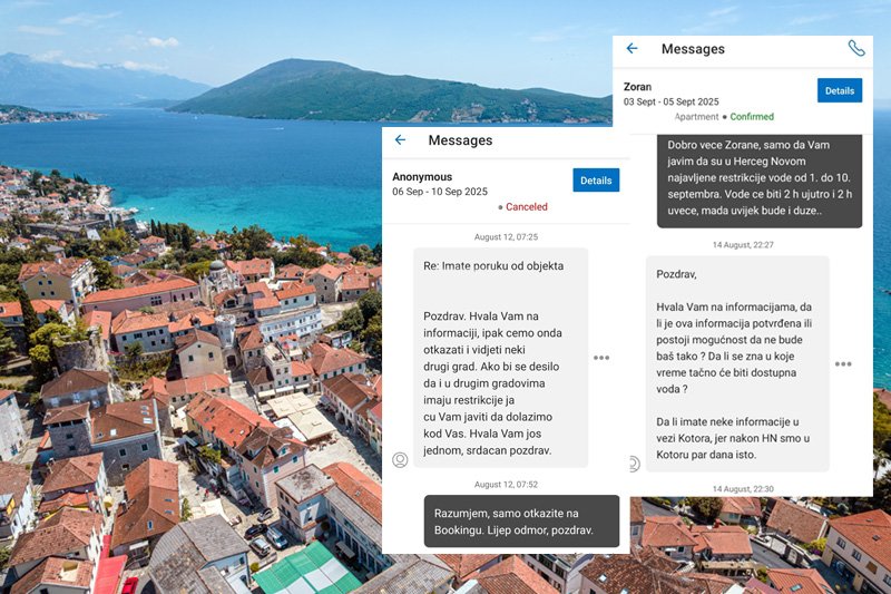 Zbog restrikcija vode turisti otkazuju rezervacije za smještaj u Herceg Novom