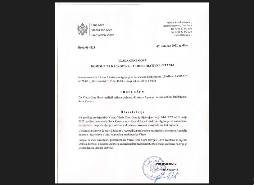 Abazović smijenio Kenteru
