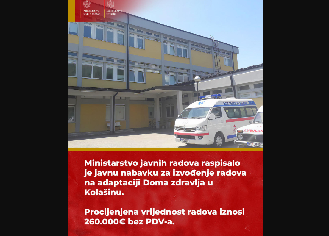Raspisana javna nabavka za adaptaciju Doma zdravlja u Kolašinu