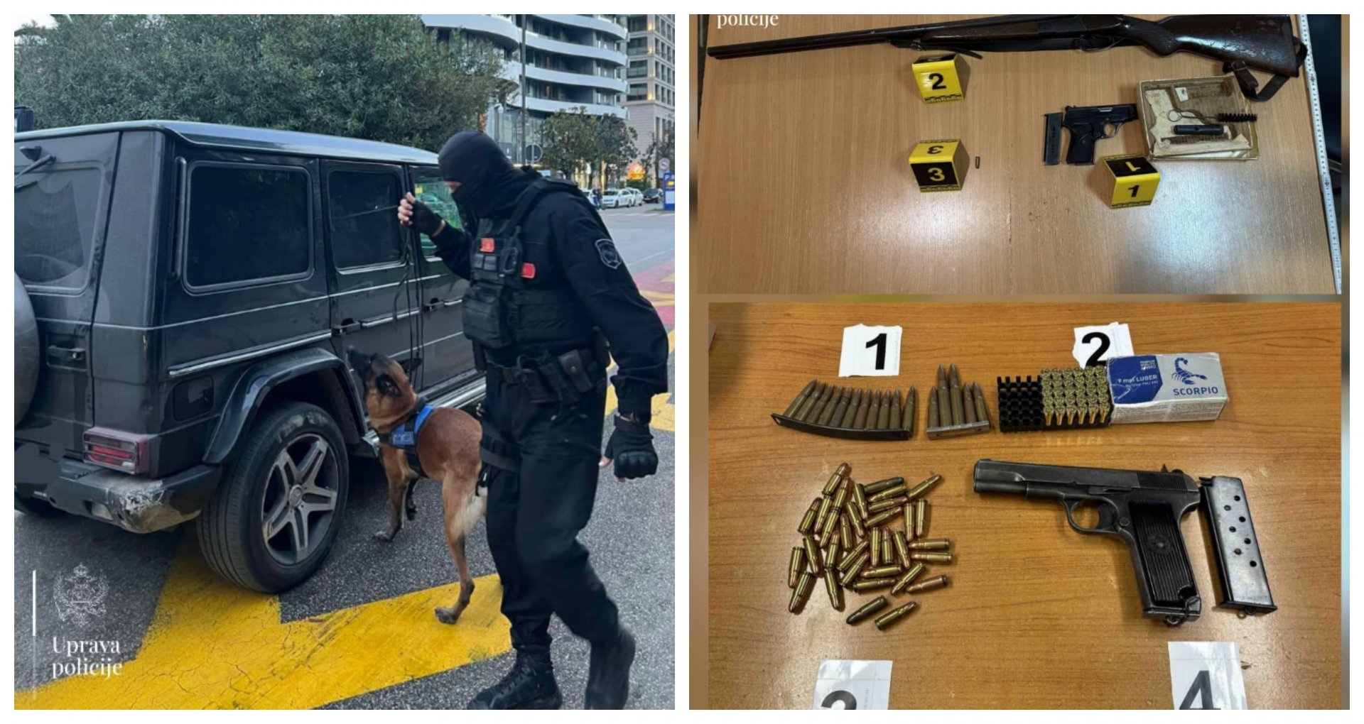 Pretresi širom Crne Gore: Uhapšene četiri osobe, oduzeto oružje, kokain, marihuana