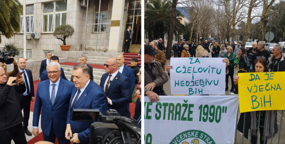 Grupa građana dočekala Dodika ispred Skupštine uzvikujući "fašisti", uzvratio im sa tri prsta