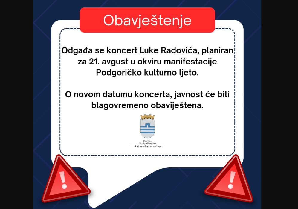 Odgađa se koncert Luke Radovića