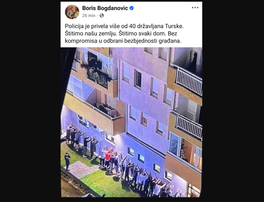 Bogdanović objavio pa obrisao fotografiju, tvrdio da uza zid stoje privedeni državljani Turske