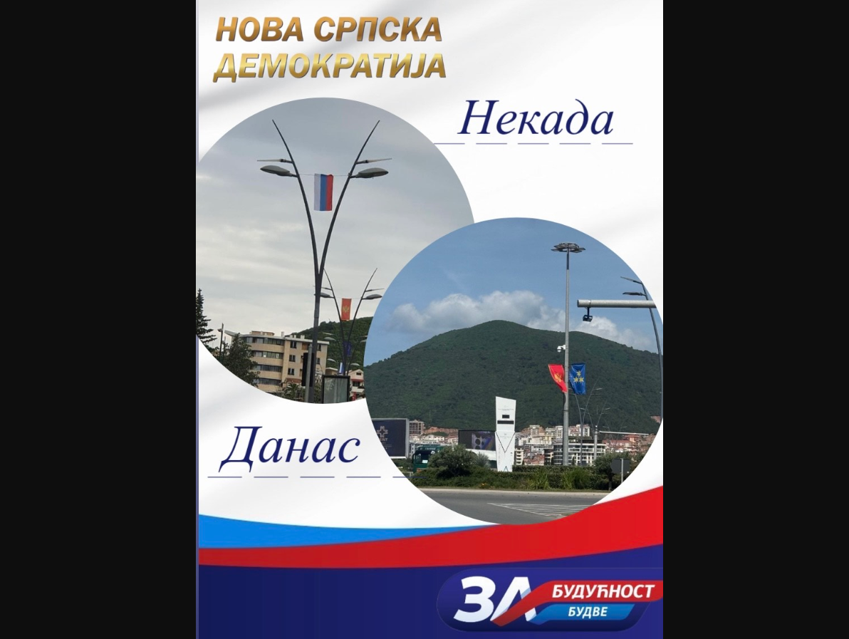 NSD zbog zastava u Budvi proziva Jovanovića: Nekad su se klanjali trobojci, a danas DPS-u i SDP-u