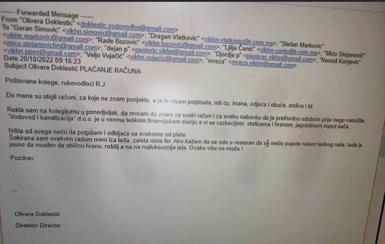 Direktorica hercegnovskog Vodovoda optužila zaposlene za bahaćenje: Kupovali odjeću, obuću, hranili se jagnjetinom ispod sača...