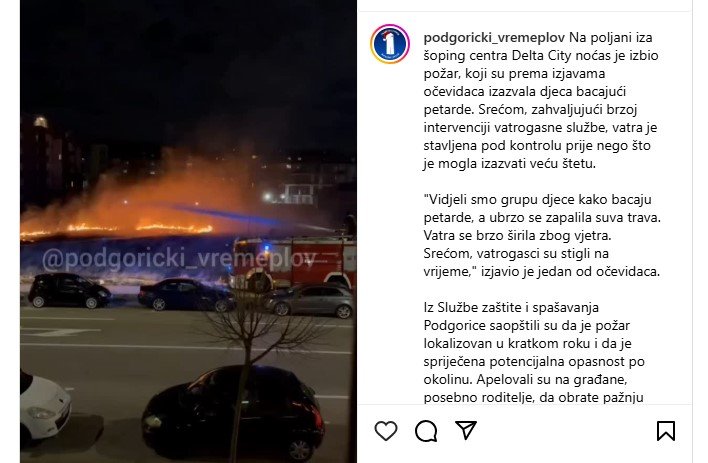 Podgorica: Lokalizovan požar iza Delte