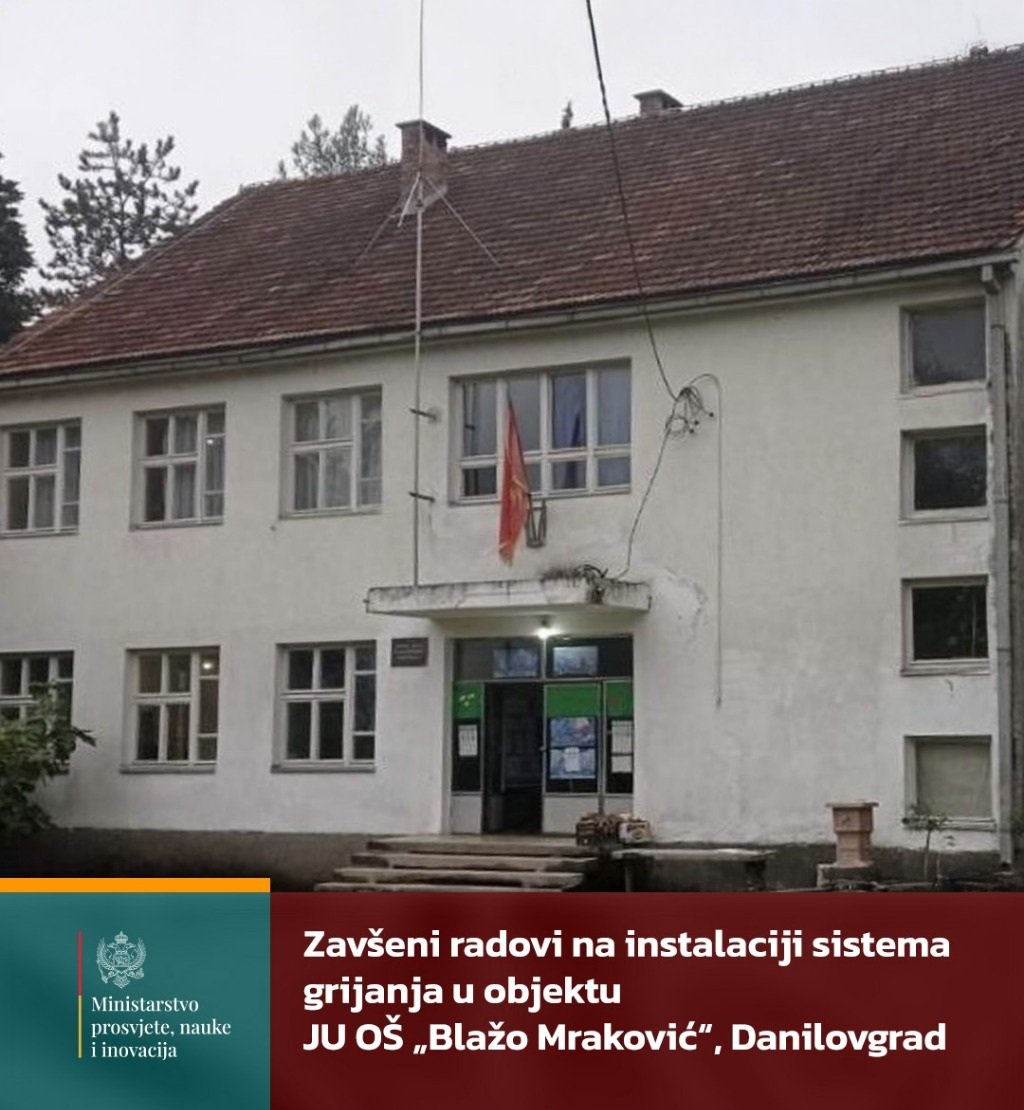 Završeni radovi na sistemu grijanja u školi „Blažo Mraković“ u Danilovgradu