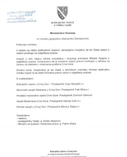 Savjeti i vijeća nacionalnih zajednica: Vlada da donese Uredbu o odlaganju popisa