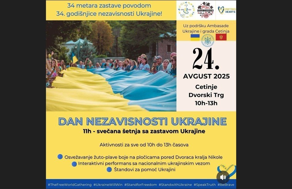 Obilježavanje Dana nezavisnosti Ukrajine na Cetinju uz kulturne i humanitarne aktivnosti