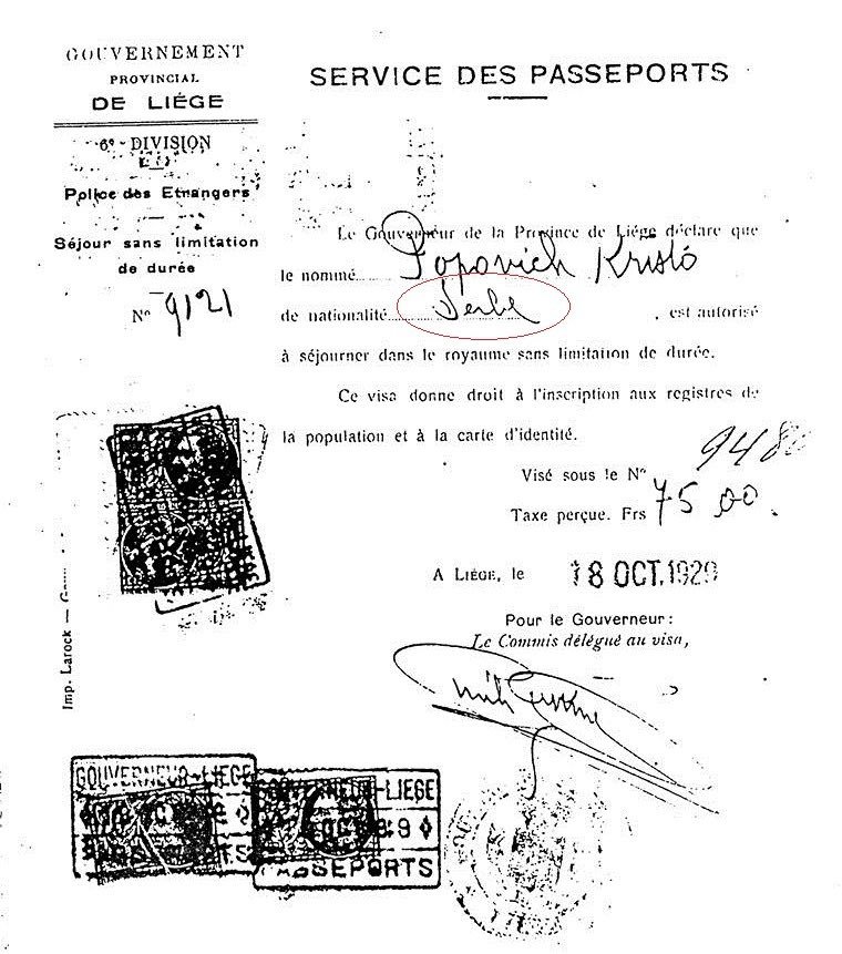 Falsifikat umjesto originala putovnice Krsta Zrnova Popovića (1929)