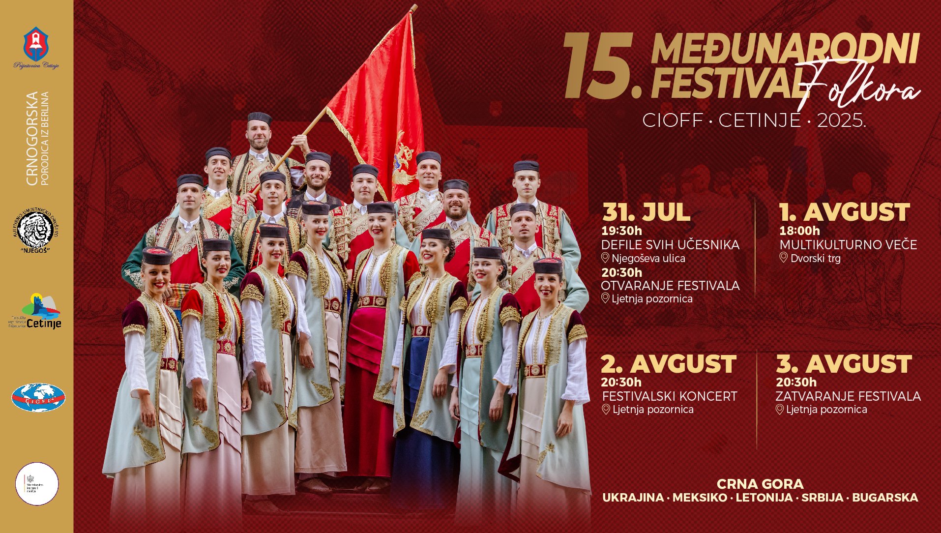 15. Međunarodni festival folklora CIOFF „Cetinje 2025“ od 31. jula do 3. avgusta na Cetinju