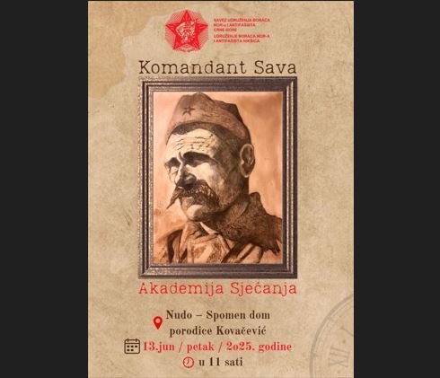 U srijedu biće održana Akademija sjećanja Komandant Sava u Nudolu
