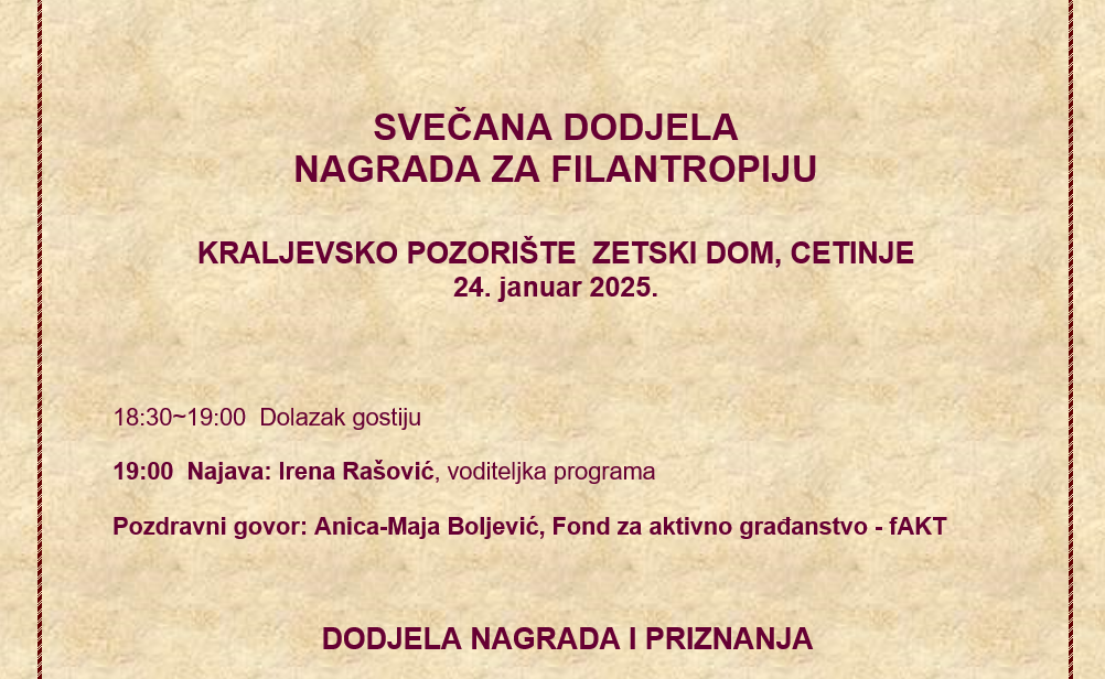 Dodjela nagrade za filantropiju "Iskra"