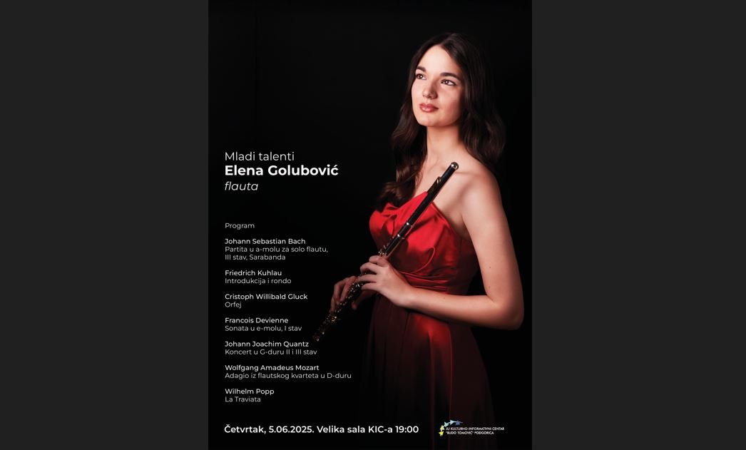 Solistički koncert flautistkinje Elene Golubović u četvrtak, u KIC-u