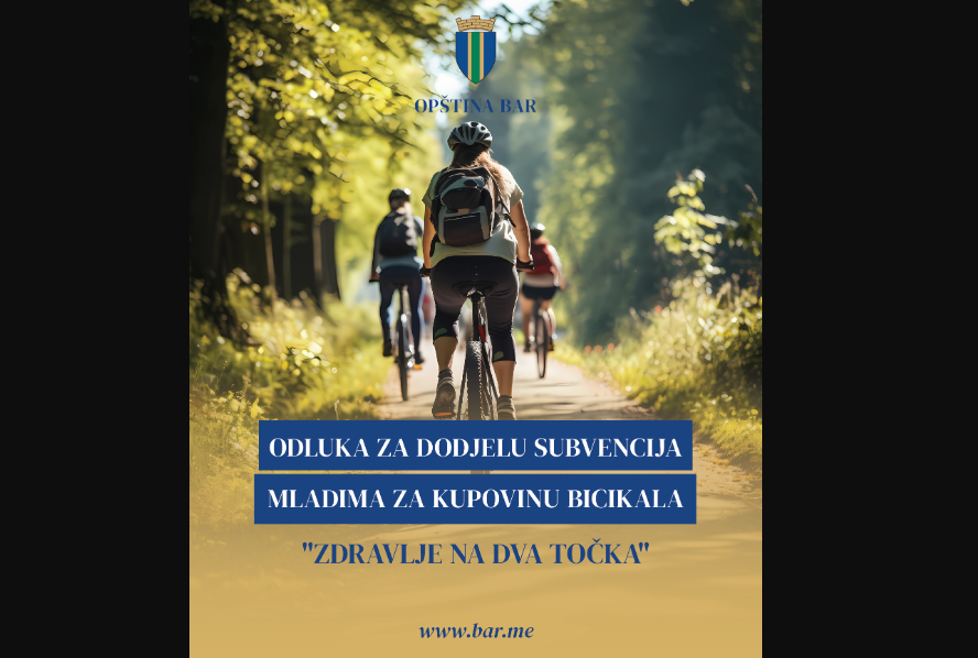 Opština Bar subvencioniše kupovinu bicikala za pedeset troje mladih