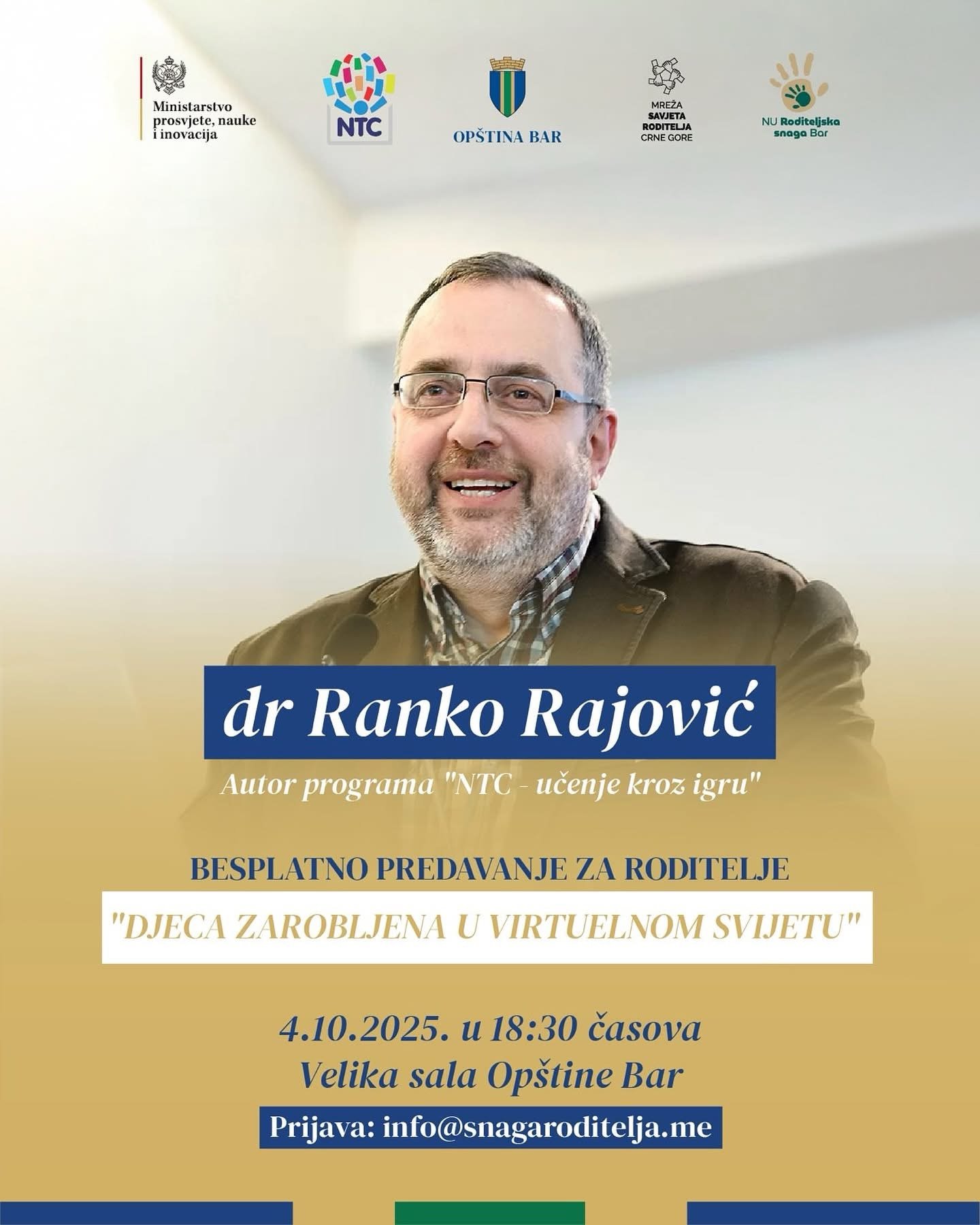 Opština Bar organizuje besplatno predavanja dr Ranka Rajovića: Zajedno za zdrav razvoj naše djece