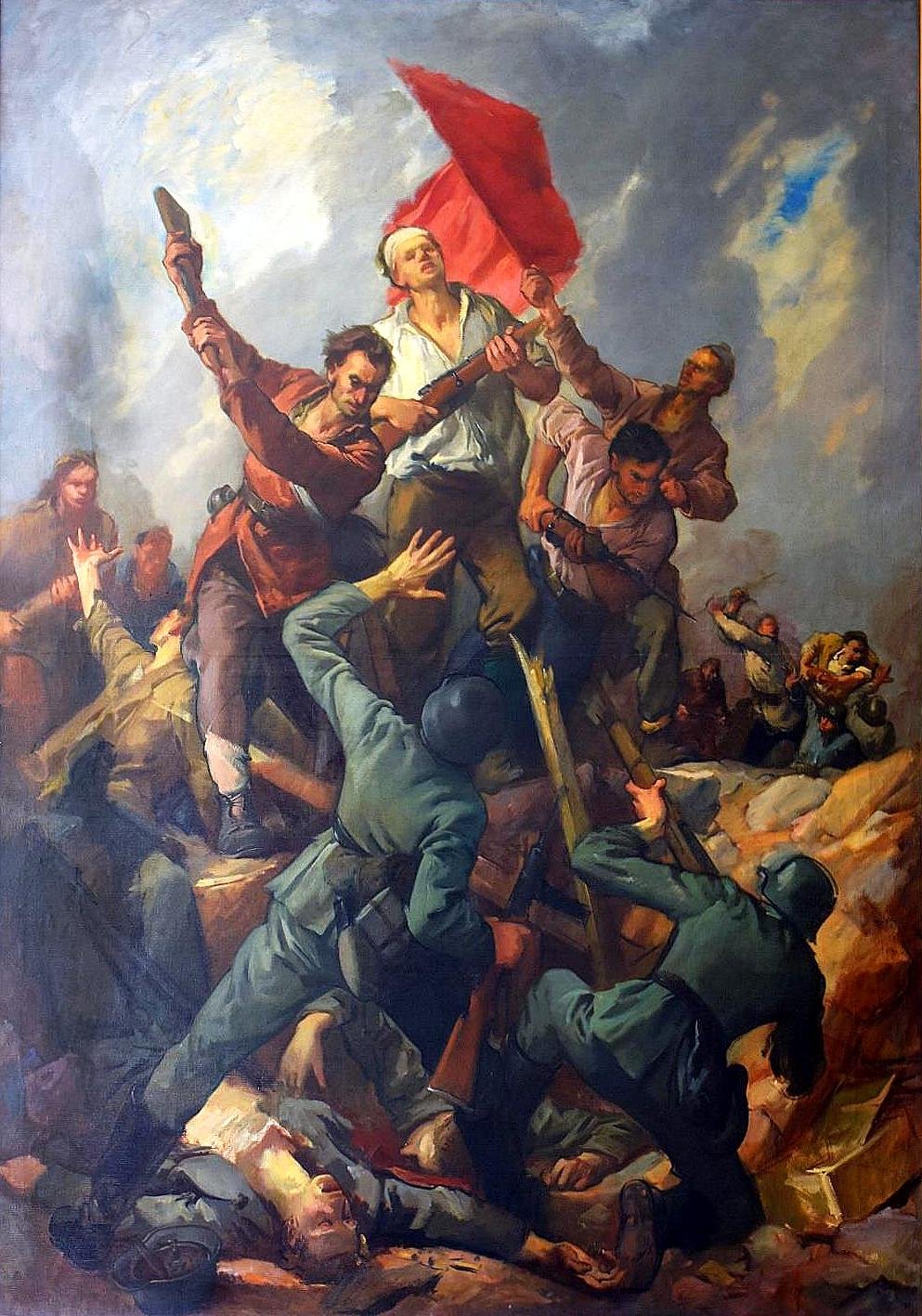 Monumentalna slika „Juriš”, rad akademskog slikara ISMETA MUJEZINOVIĆA koji je bio u prvom stroju 5. crnogorske, član agitpropa štaba brigade