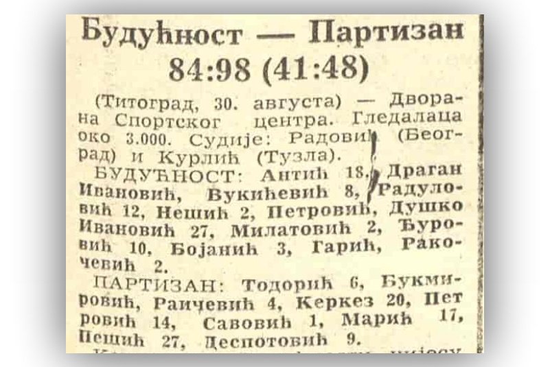U titogradskoj „Morači” od 29. do 31. avgusta 1980, košarkaši turnir: Budućnost, Bosna, Crvena zvezda i Partizan, ekipa koja je i osvojila turnir. Budućnost u sva tri meča poražena, ali igrom nije razočarala. Duško Ivanović najbolji igrač turnira