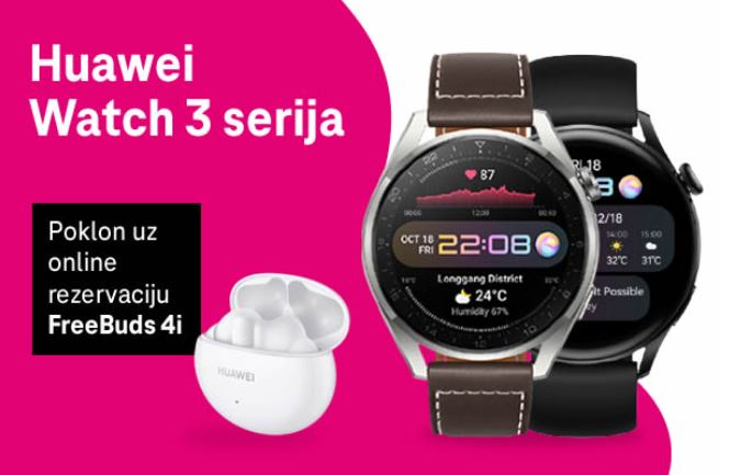Telekom: Uz rezervaciju novih pametnih satova Huawei Watch 3 serije na poklon bežične slušalice